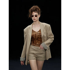 Xmsli | High-Waisted Waistless Suit Shorts for Women, Retro Style Casual Tailored Shorts