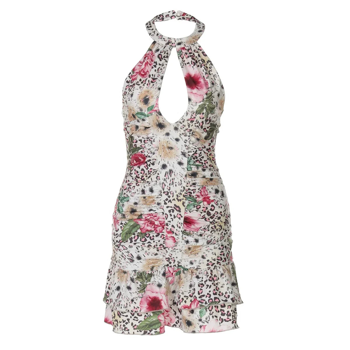 Xmsli | Leopard Print Flower Hanging Neck Sleeveless mini Dress, Sexy Backless Waist Skirt for Hot Girls, 2026 Summer Trendy Gown