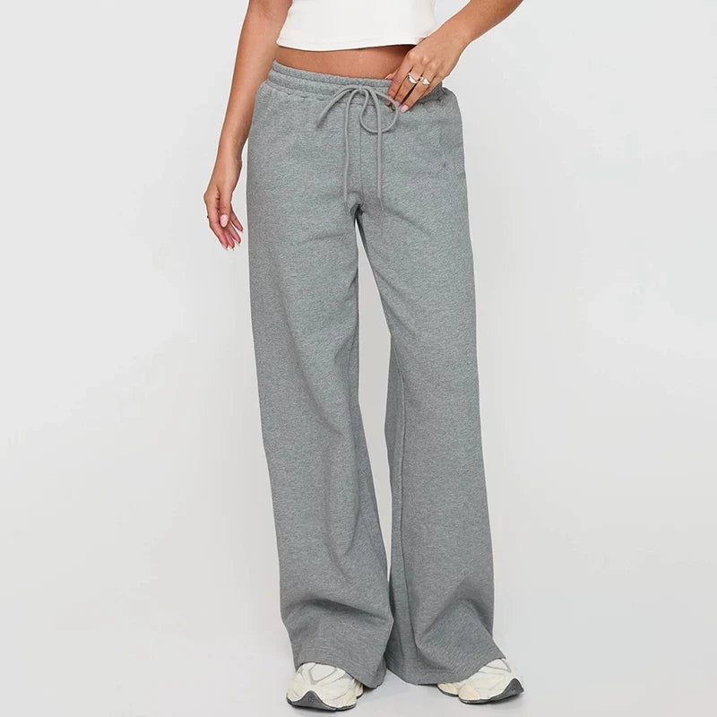 Shemoda Daily Versatile Drawstring Elastic High Waist Straight Loose Casual Trousers Women'S Simple Solid Color Sweatpants