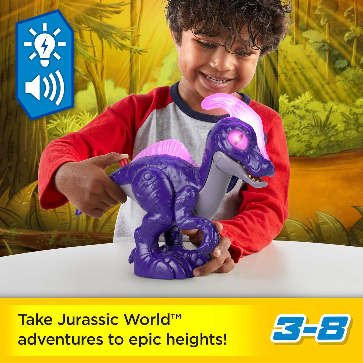 Imaginext Jurassic World Dinosaur Parasaurolophus XL Figure With Lights & Sounds, 10-inch Toy
