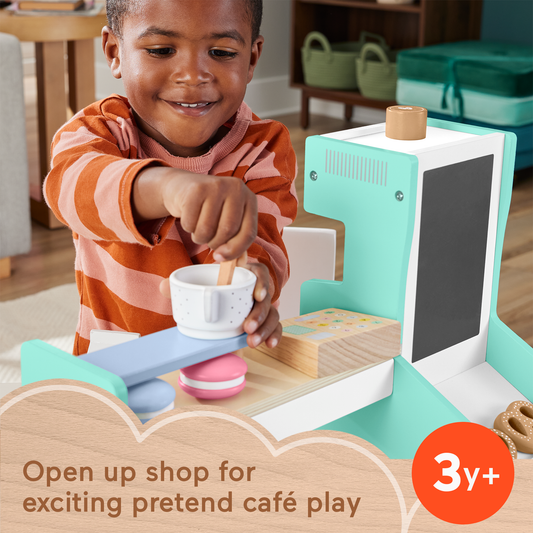 Fisher-Price Wooden Coffee Shop Set For Preschool Pretend Play, 20 Wood Pieces