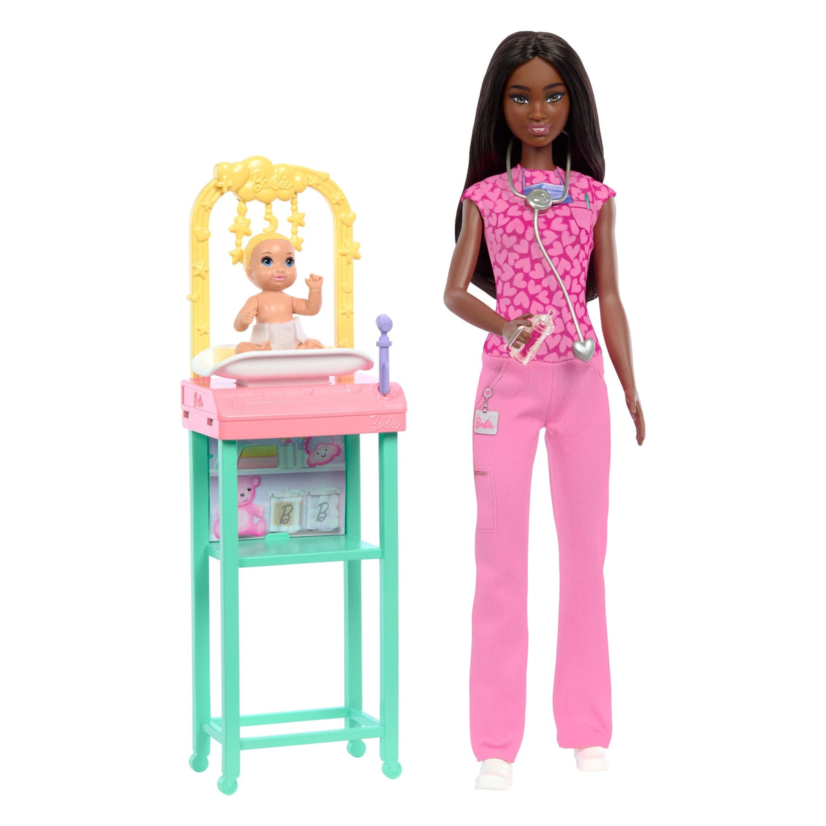 Barbie  Poupée Mode  Pédiatre, Brunette, Poupée Bébé, Meubles et Acc.