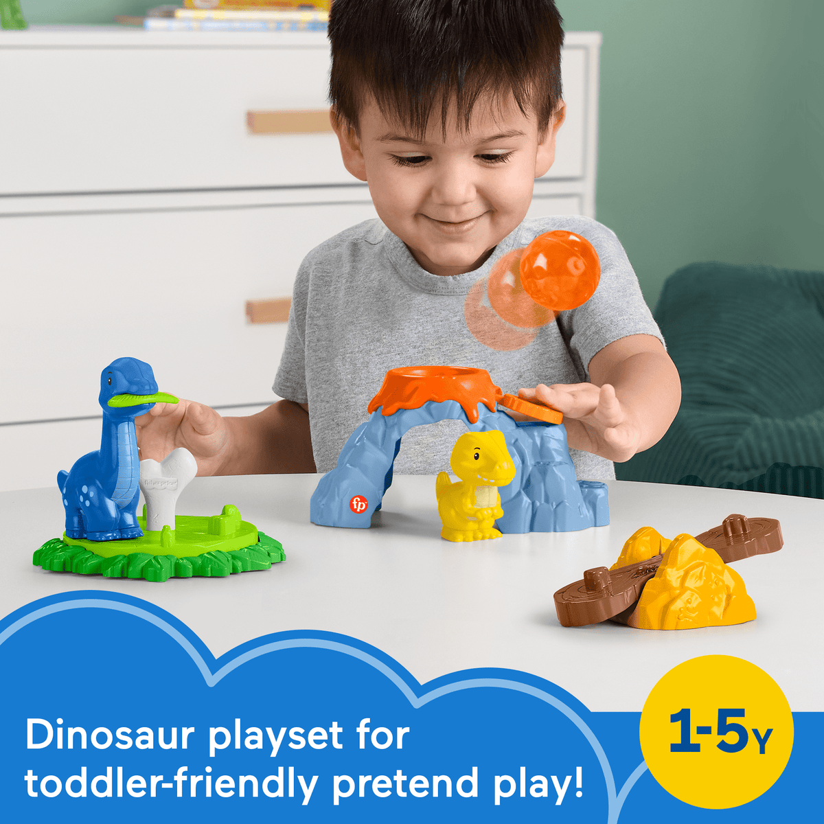 Fisher-Price Little People Spin & Play Dinosaur Playground Toddler Playset, 6 Pieces