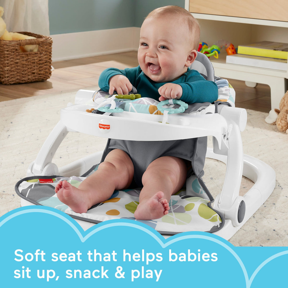 Fisher-Price Sit-Me-Up Floor Seat With Tray, Portable Baby Chair With Toys, Cute Sloth