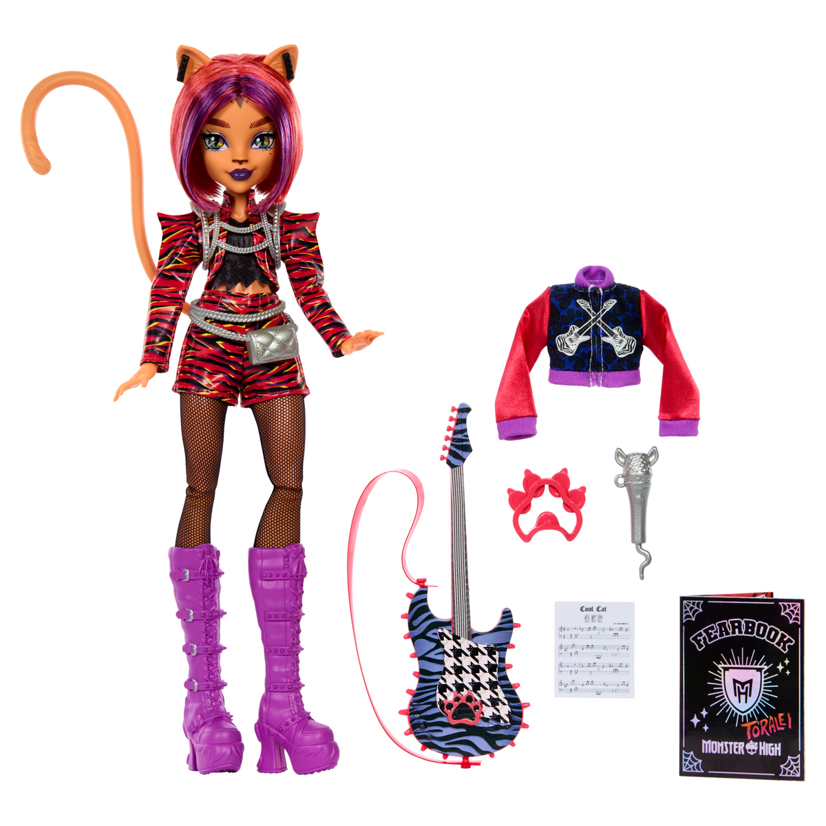Monster High Fearbook Toralei Fashion Doll With Varsity Jacket, Yearbook, And Music Accessories
