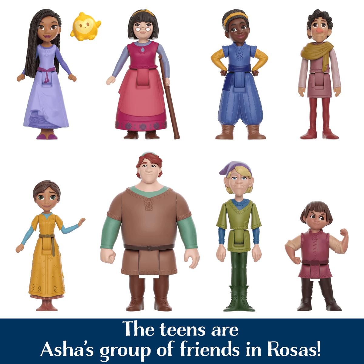 Disney's Wish The Teens Pack Of 8 Posable Mini Dolls & Star Figure