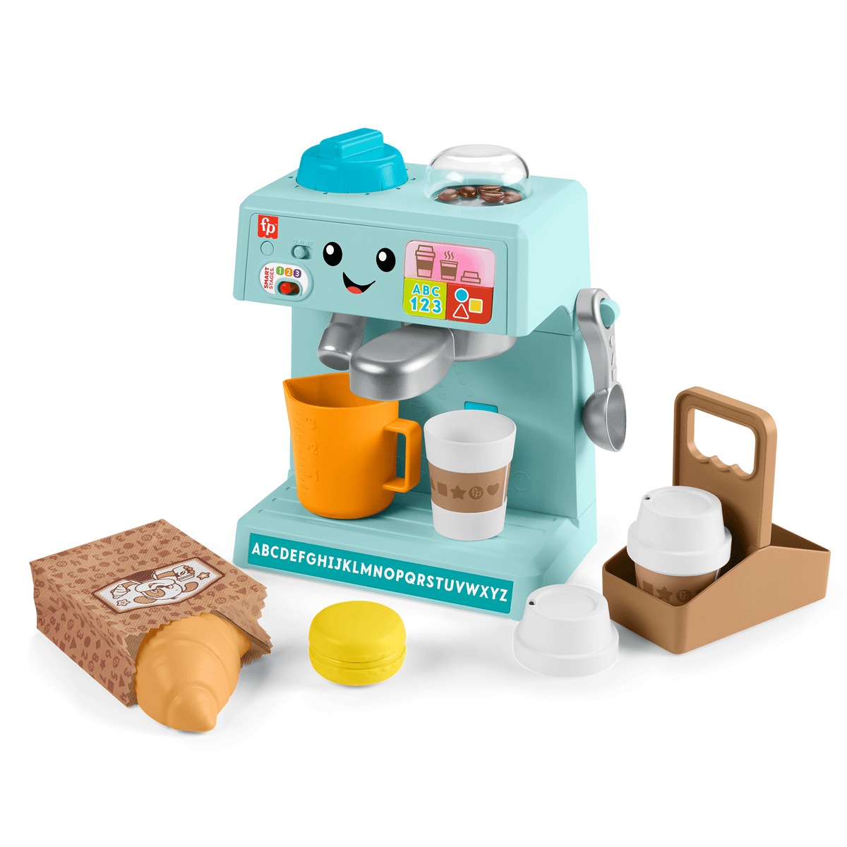 Fisher-Price Laugh & Learn Learn & Serve Coffee Café Toddler Electronic Toy, 10 Play Pieces, Multilanguage Version