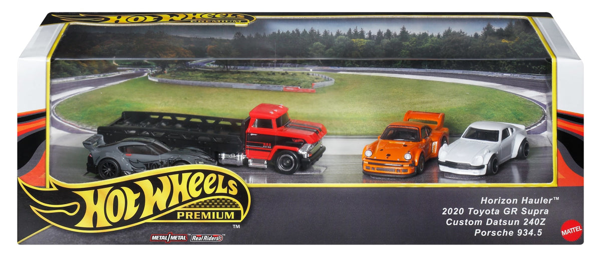 Hot Wheels Premium Collector Display Sets, 3 Cars & 1 Transporter