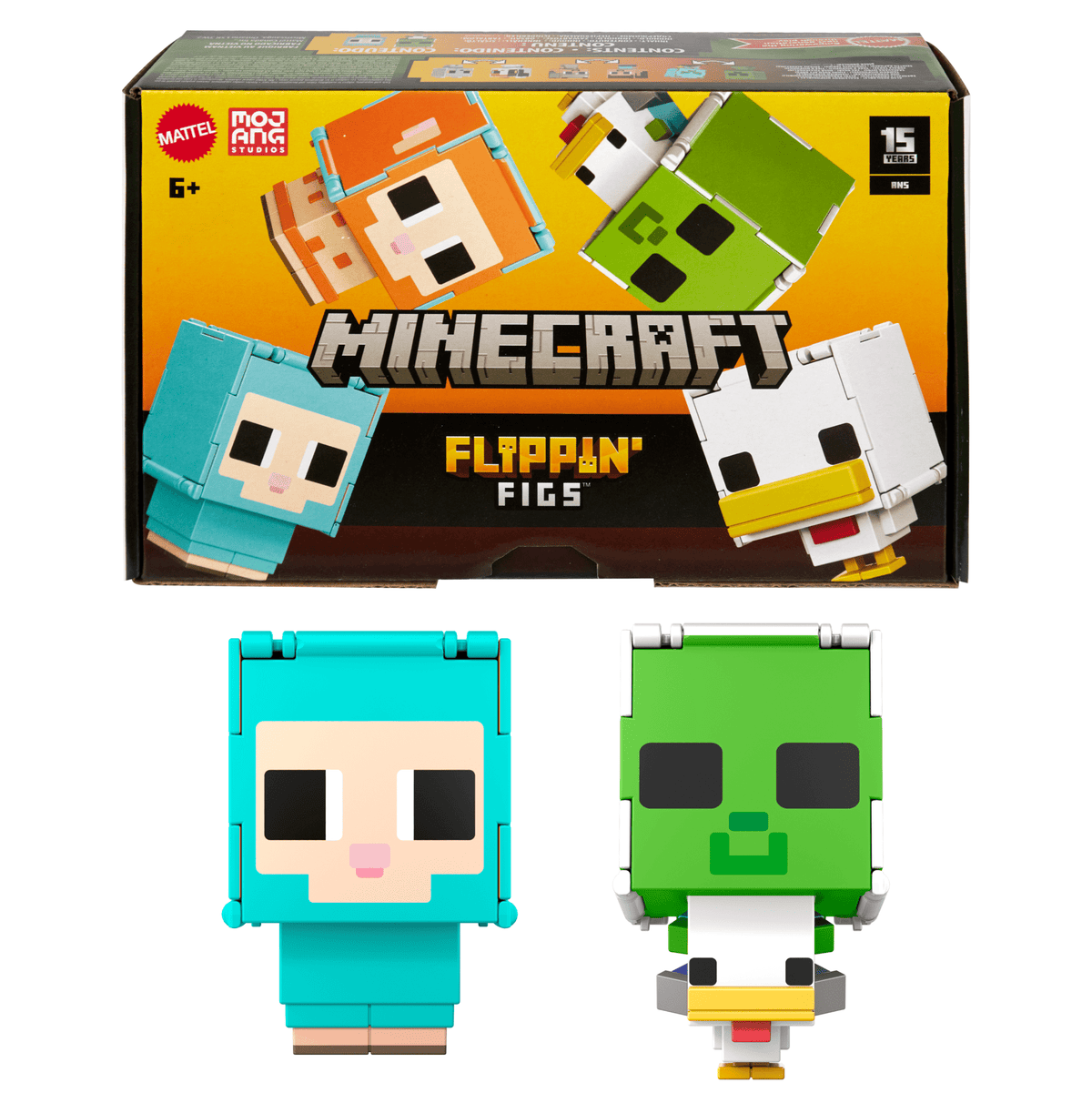 Minecraft Flippin’ Figs Sheep & Chicken Figures 2-Pack, 2-In-1 Fidget Play & Pixelated Design