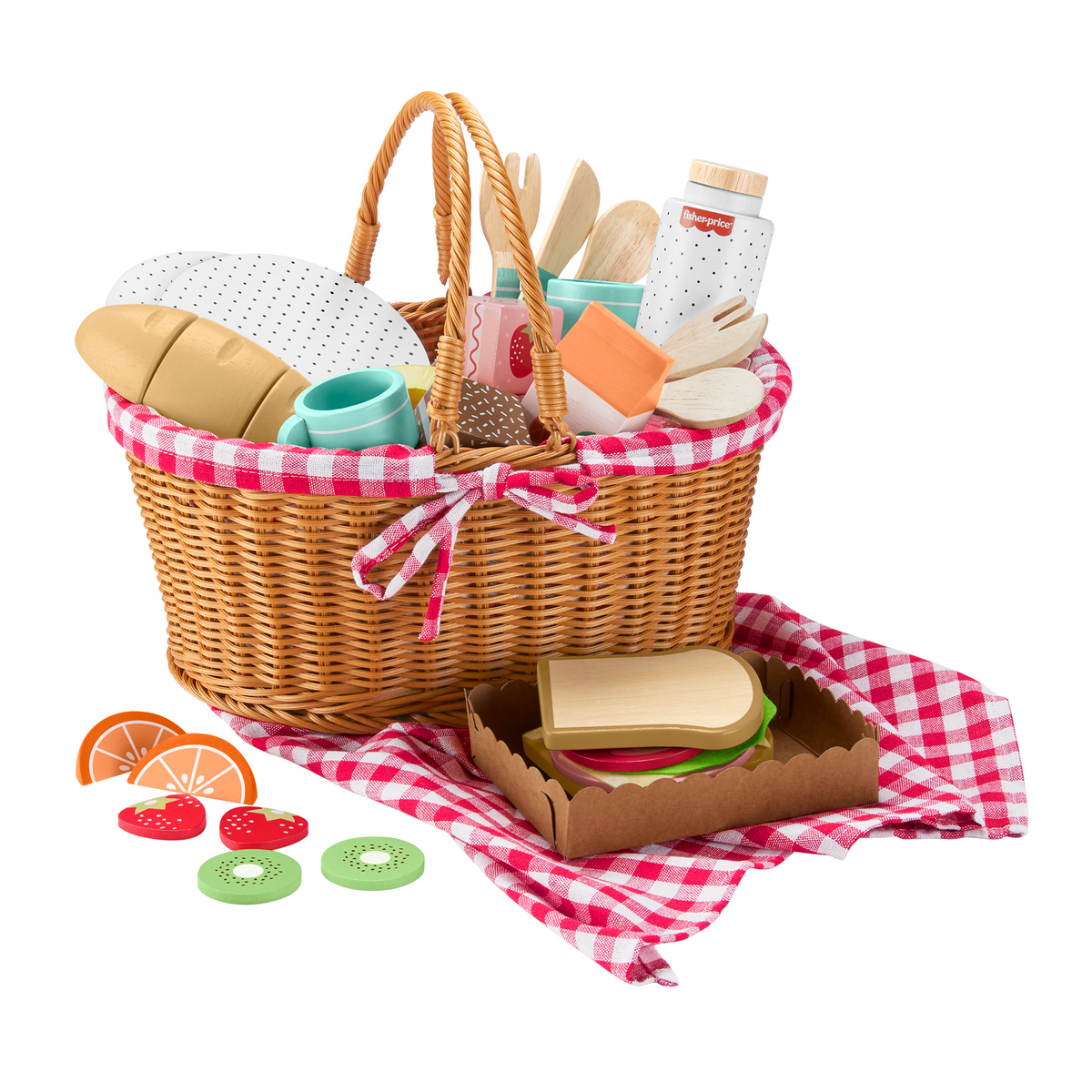 Fisher-Price  Coffret Panier de Pique-Nique en Bois, 31Éléments