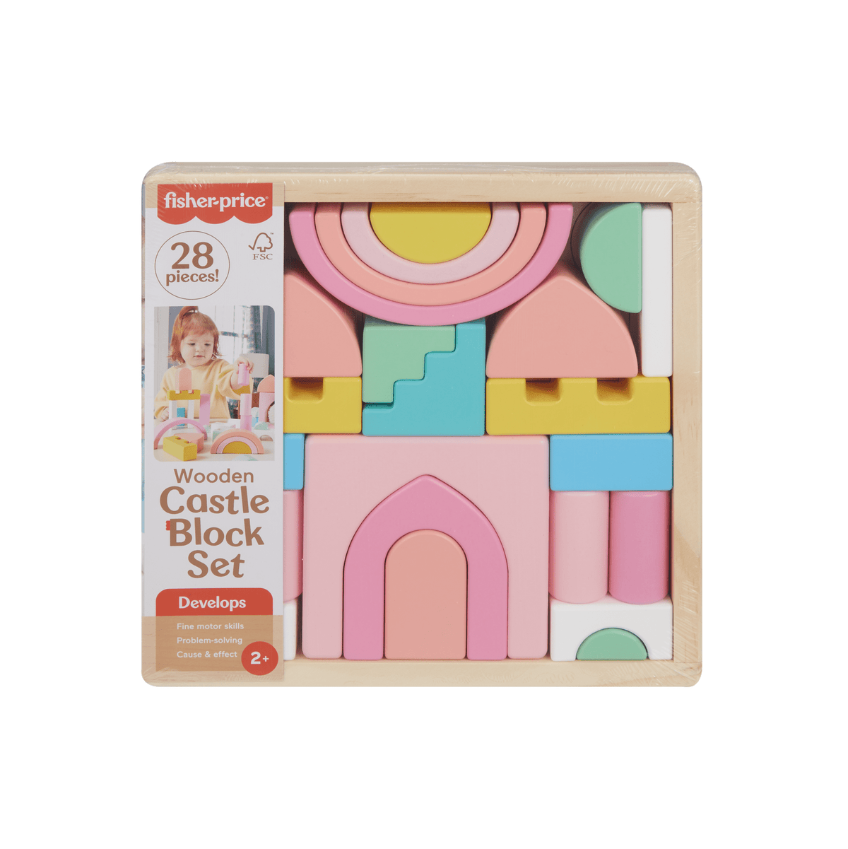 Fisher-Price  Coffret Château de Blocs en Bois, 28Éléments en Bois